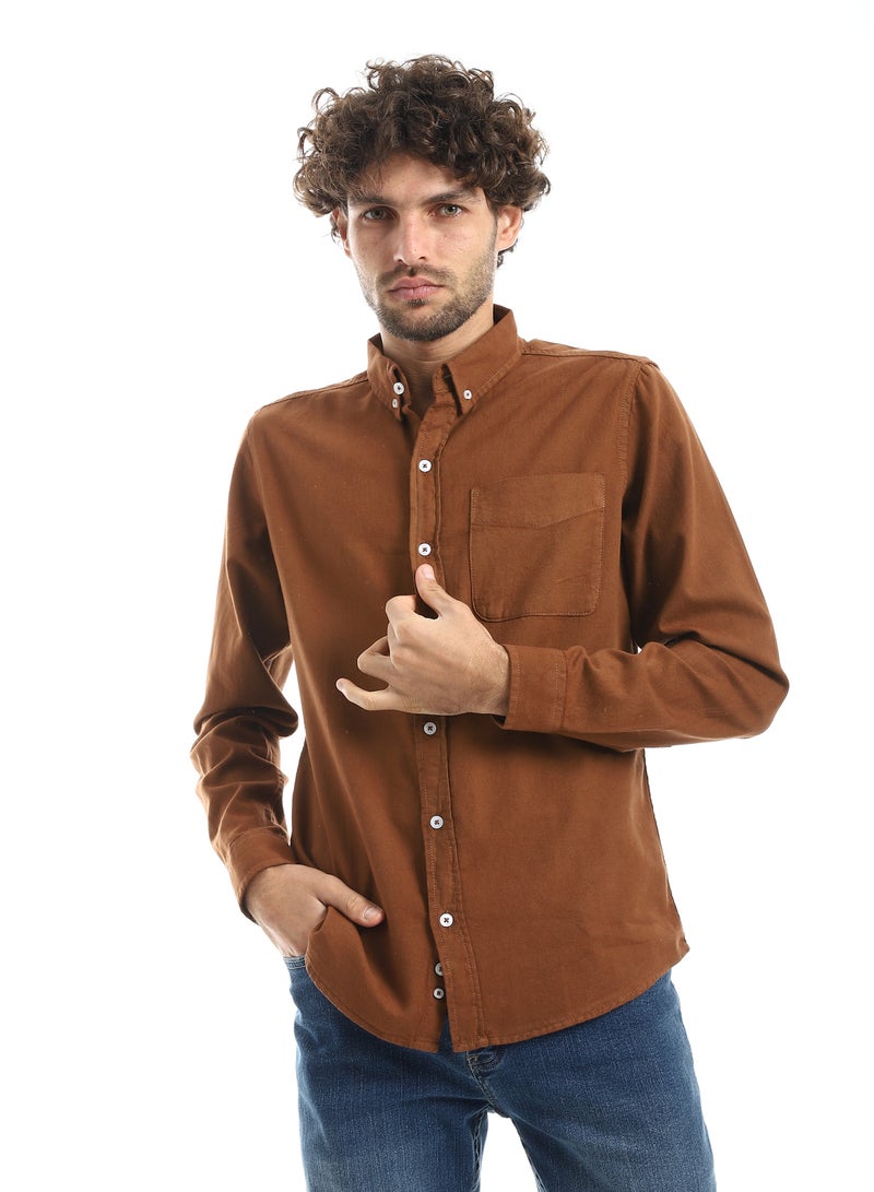 Andora Fitted Gabardine Casual Shirt_Brown - Image 1